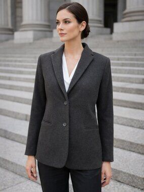 Valerie Stevens Petite Wool Blend Blazer Brown 2 Button Classic Fit Small